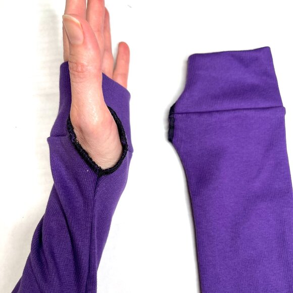 Long Arm Warmers Purple Cotton Gloves Armwarmers Knit Covers Thumb Holes Socks - Picture 4 of 5